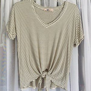 Veronica M White and Gray Striped Tie Shirt